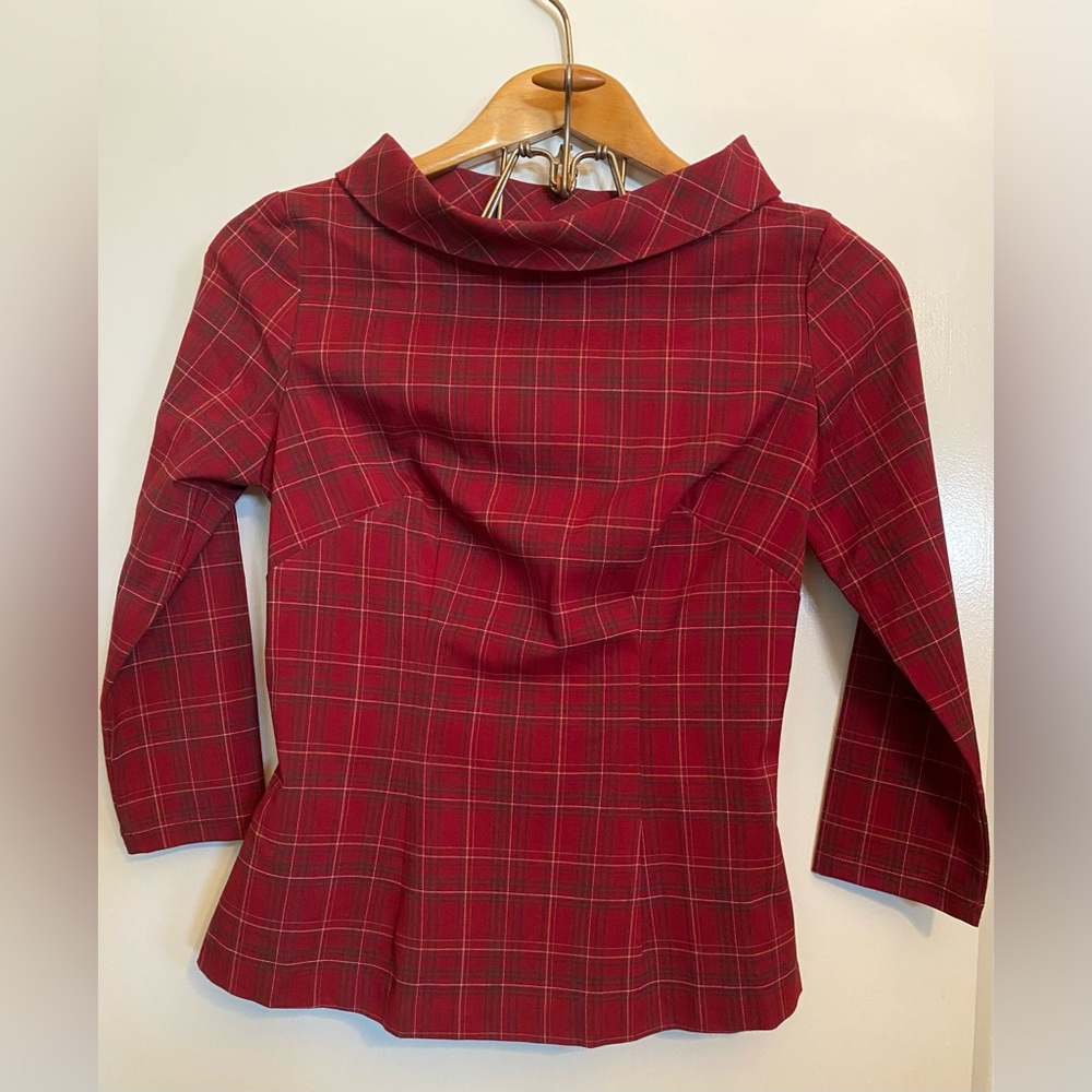 Pinup Girl Clothing Burgundy Plaid Turtleneck Top in Extra Small